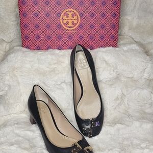 Tory Burch Black Heels with Gold Accents